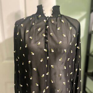Sheer Black and Floral Blouse
